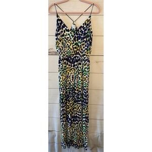 Milly‎ Leopard Print Maxi Dress With Slit Blue Yellow Green